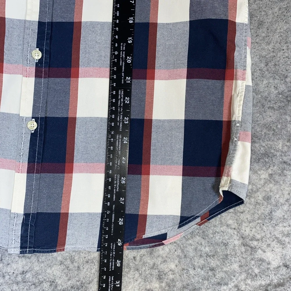 J. Crew Sunwashed Oxford Button Down Shirt Men's Large‎ Red White Blue Plaid